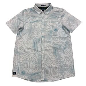 William Murray Men's Button Down Golf Shirt 4 Way Stretch White Topographic Sz S